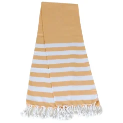 Serviette de Plage Fouta Rayée avec Frange 90x180cm en Moutarde - Dylrev