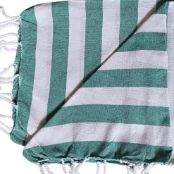 Serviette de Plage Fouta Rayée avec Frange 90x180cm en Vert - Dylrev