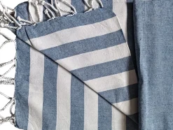 Serviette de Plage Fouta Rayée avec Frange 90x180cm - Lot de 4 en Marine
