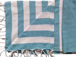 Serviette de Plage Fouta Rayée avec Franges - Lot de 4 - Dimensions 90x180cm - Couleur Bleue