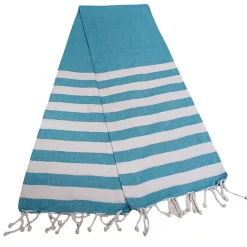 Serviette de Plage Fouta Rayée avec Franges - Lot de 4 - Dimensions 90x180cm - Couleur Bleue
