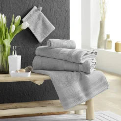 Serviette de toilette 50 x 90 cm eponge unie tendresse Gris Perle