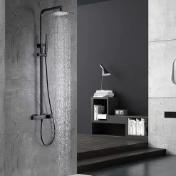 Set colonne de douche noire mate en acier et laiton mitigeur monocommande