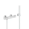 Set de douche Mitigeur thermostatique Grohtherm + Douchette Stick 1 jet, support mural, flexible, Chrome (34558000-CUBESTICK)