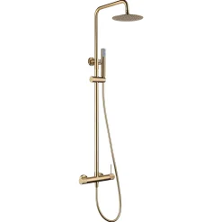 Set de douche monocommande or brosse acier et laiton avec pommeau 20 cm anticalcaire