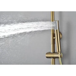 Set de douche monocommande or brosse acier et laiton avec pommeau 20 cm anticalcaire