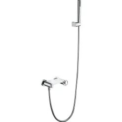 Set douche en laiton et zamak chrome avec tuyau PVC 180 cm et douchette ronde