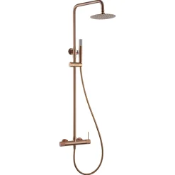Set douche mitigeur monocommande or rose acier et laiton finition PVD