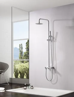 Set douche monocommande chrome acier et laiton avec douchette extensible et anticalcaire
