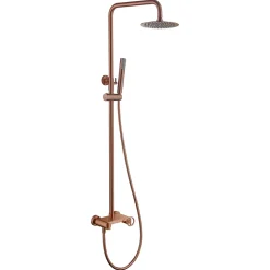 Set douche monocommande en acier et laiton finition PVD or rose brosse avec barre extensible