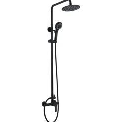 Set douche monocommande noir mat en acier et laiton pommeau extraplat anticalcaire