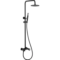 Set douche monocommande noir mat en acier et laiton avec barre extensible