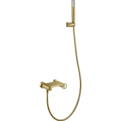 Set douche monocommande or brosse en laiton avec flexible PVC 180 cm