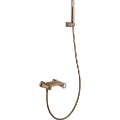 Set douche monocommande or rose brosse en laiton tube PVC 180 cm ceramique 35 mm