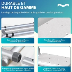 Siège de baignoire PMR adaptatif en largeur - Dileci