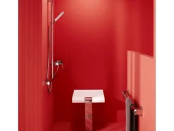 Siège de douche ARSIS escamotable avec béquille automatique - Assise blanche et piètement époxy blanc