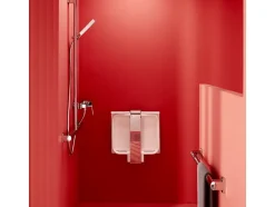 Siège de douche ARSIS escamotable avec béquille automatique - Assise blanche et piètement époxy blanc