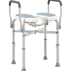 Siège de douche avec accoudoirs hauteur réglable antidérapant alu HDPE bleu balnc gris