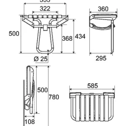 Siège de douche escamotable blanc - 360 x 580 x 500 mm - Pellet ASC