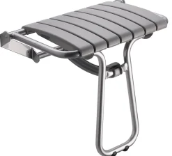 Siège de douche large et pliable, aluminium avec lattes grises, l.58,5 x H.50 x P.36 cm, Godonnier