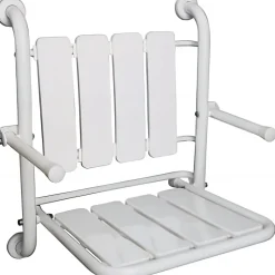 Siège de douche mural pliant rabattable charge 120kg SANINDUSA NewWccare maintient dos et accoudoirs blanc