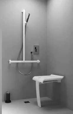 Siège de douche piètement alu, assise polymère coloris blanc l.45 x P.44,2 x H.50 cm