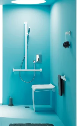 Siège de douche piètement alu, assise polymère coloris blanc l.45 x P.44,2 x H.50 cm