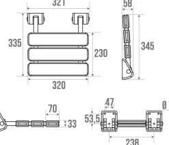Siège de douche relevable, aluminium blanc, l.32,1 x H.34,5 x P.33,5 cm, Godonnier