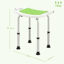 Siège de douche réglable en hauteur tabouret de douche ergonomique pieds antidérapants charge max. 135 Kg alu HDPE blanc vert