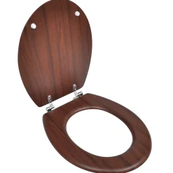 Siège de toilette avec couvercle MDF mdf marron Helloshop26