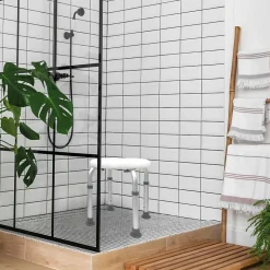 Siège, tabouret de douche rond réglable en hauteur - Blanc - Vivezen