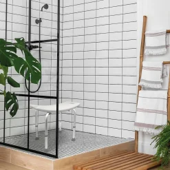Siège, tabouret de douche rectangle réglable en hauteur - Blanc - Vivezen