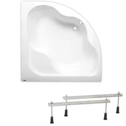 Siko 150 x 150 cm Synthia Plus baignoire d'angle avec pieds, Acrylique, Gauche et Droite, Blanc (SY1500PLUS-SET)
