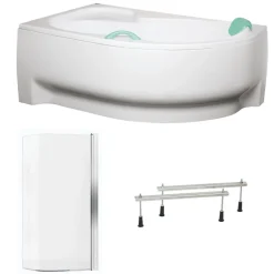 Siko 160x100 cm Fortuna Plus baignoire d'angle en acrylique, droite + tablier + pare-baignoire + pieds, blanc (FO1600PPLUS-SETP1)
