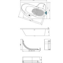 Siko 160x100 cm Fortuna Plus baignoire d'angle en acrylique, droite + tablier 160 cm + pieds, blanc (FO1600PPLUS-SET1)