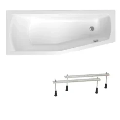 Siko 160x70 cm Laguna Aneta baignoire bain/douche asymétrique avec pieds, acrylique, gauche, blanc (AN1600LPLUS-SET)