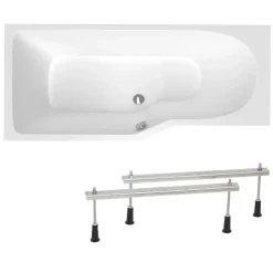 Siko 160x80 cm Laguna Beata Plus baignoire bain/douche asymétrique avec pieds, acrylique, gauche, blanc (BE1600LPLUS-SET)