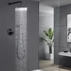 Silla Élégant Colonne de Douche en Laiton Encastrée, Ensemble de Douche Mécanique, Noir mat