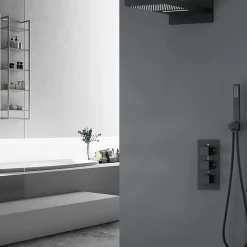 Silla Élégant Colonne de Douche Thermostatique en Laiton Encastrée, Ensemble de Douche Mécanique, Noir