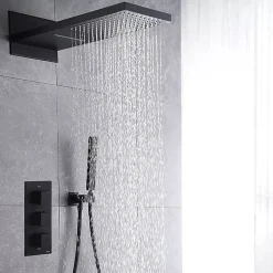 Silla Élégant Colonne de Douche Thermostatique en Laiton Encastrée, Ensemble de Douche Mécanique, Noir