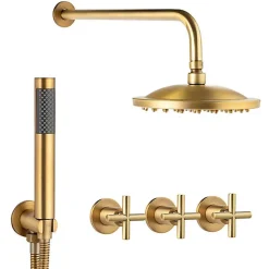 Silla Élégant Colonne de Douche retro en Laiton Encastrée, Ensemble de Douche Mécanique, Vintage Doré