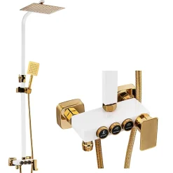 Silla Élégant Colonne de Douche avec Mitigeur Réglable en Hauteur Système de Douche, Blanc/Doré