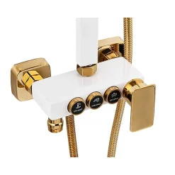 Silla Élégant Colonne de Douche avec Mitigeur Réglable en Hauteur Système de Douche, Blanc/Doré