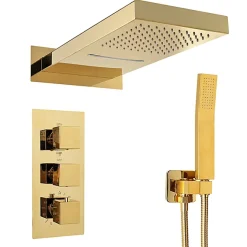 Silla Élégant Colonne de Douche Thermostatique en Laiton Encastrée, Ensemble de Douche Mécanique, Doré
