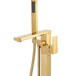 Silla élégant Robinet de Baignoire sur pied avec inverseur et bec rotatif avec douchette et flexible, Doré