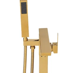 Silla élégant Robinet de Baignoire sur pied avec inverseur et bec rotatif avec douchette et flexible, Doré