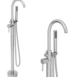 Silla élégant Robinet de Baignoire sur pied avec inverseur et bec rotatif avec douchette et flexible, Chrome