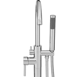 Silla élégant Robinet de Baignoire sur pied avec inverseur et bec rotatif avec douchette et flexible, Chrome