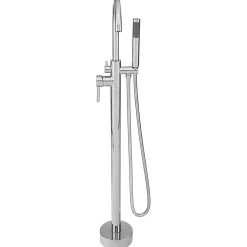 Silla élégant Robinet de Baignoire sur pied avec inverseur et bec rotatif avec douchette et flexible, Chrome