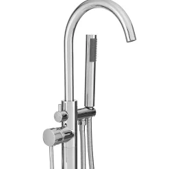Silla élégant Robinet de Baignoire sur pied avec inverseur et bec rotatif avec douchette et flexible, Chrome